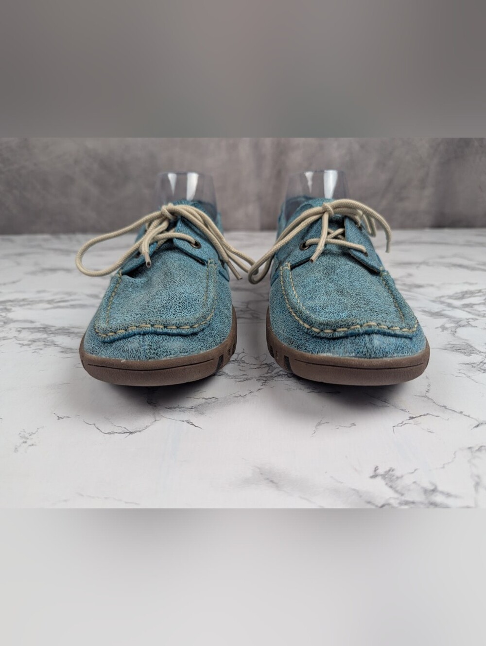 Ferrini Turquoise Textured Leather Moc Toe Boat Shoes Loafers Sz 9B - Picture 5 of 14
